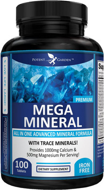 Potent Garden Mega Mineral Supplement Complete Mineral Complex With Calcium Magnesium Zinc Potassium Boron Selenium Chromium & 72 Trace Minerals Iron Free Calcium Supplement -100 Pills