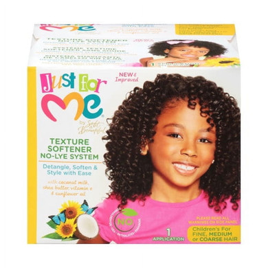 Just For Me Texture Softener Kit – No-lye system gently loosens curls, reduces tangles & breakage, and enhances manageability. Kid-friendly formula. Pack of 2.