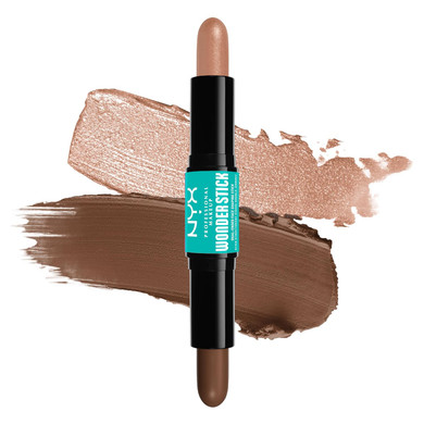 A dual-ended cream stick featuring a lighter shade on one end and a darker shade on the other, labeled 'Medium,' designed for effortless highlighting and contouring.