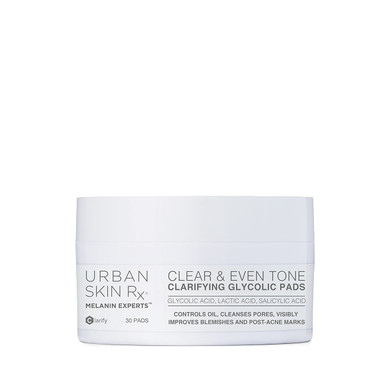Clear & Even Tone Clarifying Glycolic Pads | Urban Skin Rxã¢Â® | Powerful Formula Targets Blemishes, Removes Excess Oil And Evens Skin Tone, Formulated With Glycolic, Salicylic And Lactic Acids | 30 Pads