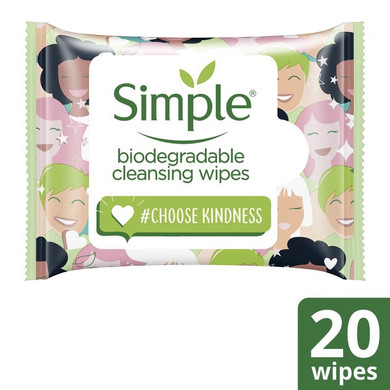 Simple X Kindness Biogradable Cleansing Facial Wipes 20Pc