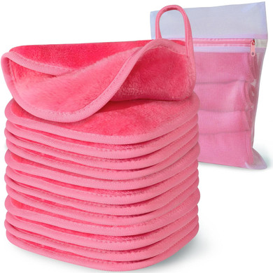Natwag | Reusable Update Makeup Removing Microfiber Cloth For Sensitive Skin | Washable Makeup Remover Towels | Natural Facial Cleansing Towels (6X 6, 12 Pack/Pink)Pink