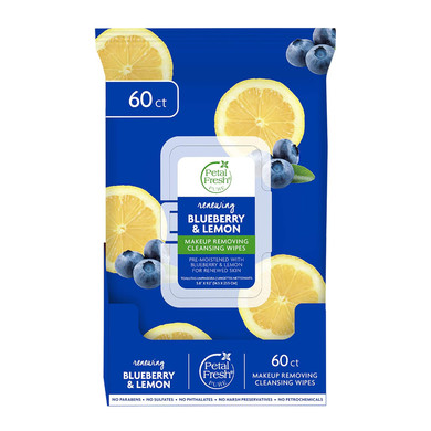 Petal Fresh Renewing Blueberry & Lemon Makeup Removing, Cleansing Towelettes, Gentle Face Wipes, Daily Cleansing, Vegan And Cruelty Free, 60 Count