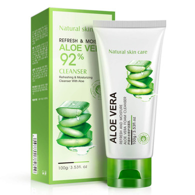 Bioaqua 92% Aloe Vera Foam Cleanser - Refresh & Moisture Aloe Vera 92% Cleanser. Shrink Pores & Oil Control Deep Cleaning Face Cleanser.(100G)