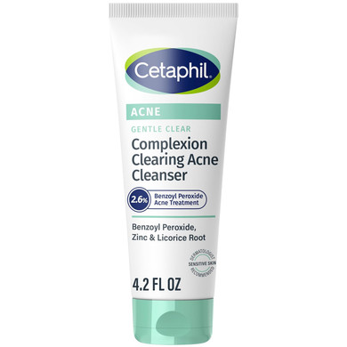Cetaphil Gentle Clear Complexion-Clearing Bpo Acne Cleanser With 2.6% Benzoyl Peroxide, Creamy And Soothing For Sensitive Skin, Suitable For All Skin Types, 4.2Oz