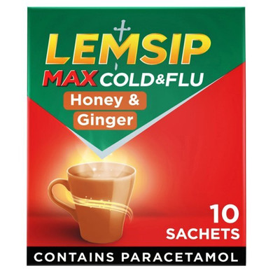 Lemsip Max Cold & Flu Honey & Ginger Flavour Sachets 10S