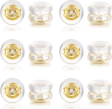 Clear silicone earring backs – hypoallergenic, soft stoppers for studs and heavy earrings (6 pairs).