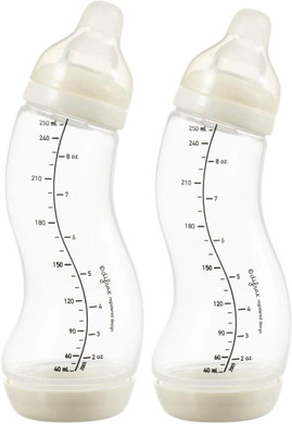 Difrax Natural Pure Baby Bottle Set for Newborns 250 ml, 2 x Drinking Bottles S Popcorn Cream/Beige, Anti-Colic System, Unisex, White