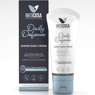 Medcosa Daily Defence Nappy Rash Cream - Moisturizing Barrier Cream for Quick Itch Relief - Zinc Oxide for Sweat & Nappy Rash - Reduces Redness, Irritation & Discomfort - 100g