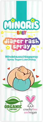 Minoris Baby Nappy Rash Spray, Diaper Rash Spray, Organic, Mineral & Vegan Content, Zinc Oxide, Hypoallergenic, Shea Butter, Soothe, Protection Baby Diaper Rash, Dermatological Tested, No-Touch 100ml