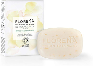 FLORENA Dermatological Face Bread with Angelic Oil and Fermented Jasmine (1 x 90g), Soap-Free Face Wash 100% Natural Ingredients, Anti-Impurity Face Care