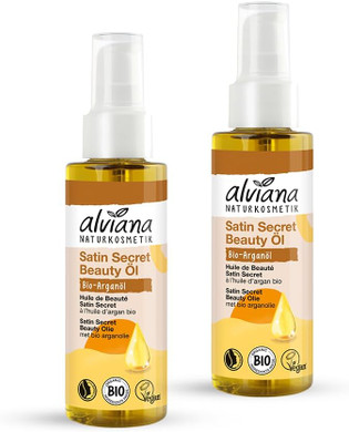 Alviana Satin Secret Beauty Oil 100 ml (Pack of 2), Luxurious Moisturising Oil for Body, Face, Hair and Nails, with Organic Argan & Almond Oils, Non-Greasy, Quick Absorption, Certified Natural Produ