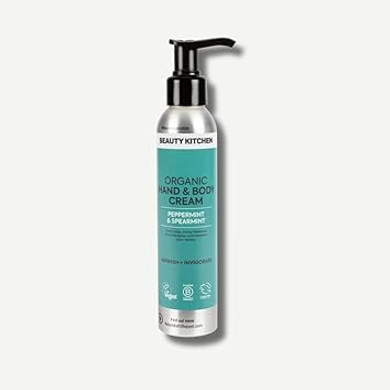 Beauty Kitchen - Organic Hand and Body Cream - Peppermint and Spearmint Essential Oils for Refreshing, Cooling Daily Hydration - Vegan and Natural Skincare - 150ml