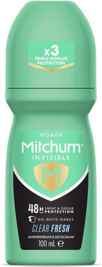 Mitchum Invisible Women 48HR Protection Roll On Deodorant & Anti-Perspirant, No White Marks, Alcohol Free, Clear Fresh (Pack of 2)