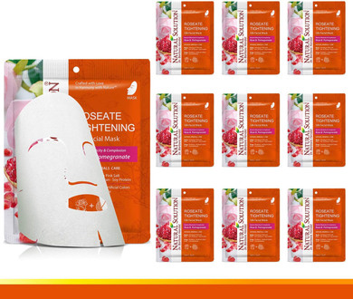 Natural Solution Roseate Tightening Silk Facial Mask With Rose & Pomegranate,Deep Pore Cleansing Face Mask,Instant Brightening And Hydrating - 10 Pk