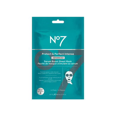 No7 Protect & Perfect Serum Boost Sheet Mask - Anti Aging Face Mask Reduces Fine Lines And Wrinkles - Hyaluronic Acid + Rice Protein Moisturizing Sheet Face Mask (1 Mask)