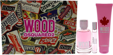 Dsquared2 Wood For Women 3 Pc Gift Set 3.4Oz Edt Spray, 0.3 Edt Travel Spray, 5.0Oz Bath And Shower Gel
