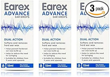 Earex Advance Ear Wax Removal Drops- Dual Action 12ml **3 PACK DEAL