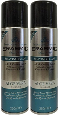 x2 Erasmic Traditional Skincare Shave Foam Aloe Vera Soothing 250ml