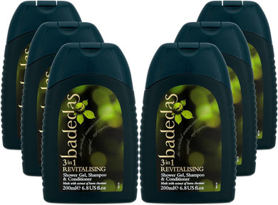 Badedas 3-in-1 Revitalizing Shower Gel Shampoo and Conditioner having a rich formulation with extract of horse chestnut and the distinctive Badedas Fragrance, 200 ml Pack of 3