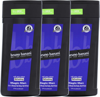3 x bruno banani Magic Man 3-in-1 Shower Gel Spicy Nutmeg Fragrance 250 ml Each