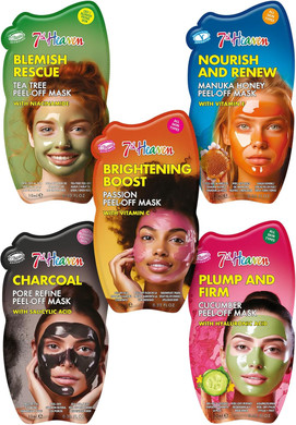 7th Heaven Face Mask Multipack  Pack of 5 Peel-Off Masks with Salicylic Acid, Vitamin C, Hyaluronic Acid, Tea Tree & Vitamin E Cleansing, Brightening & Hydrating Skincare  Cruelty-Free Skincare