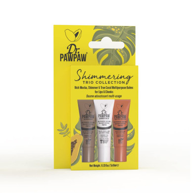 Dr.Pawpaw Shimmering Trio Gift Set: Shimmer,True Coral,Rich Mocha Multi-Purpose Natural No Fragrance Balm For Hydrating Lips, Skin, Hair, Cuticles, Nails & Beauty Finishing (10 Ml Each)