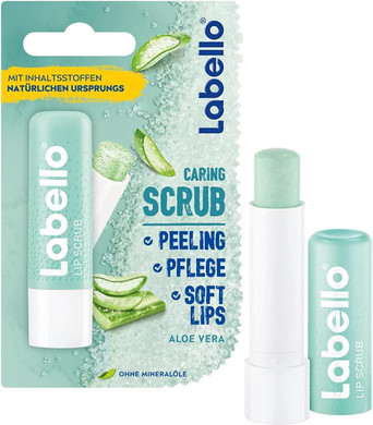Labello Lip Scrub Aloe Vera (5.5 ml), Innovative Lip Balm with Scrub Particles of Natural Origin, Gentle Lip Scrub with Vitamin E