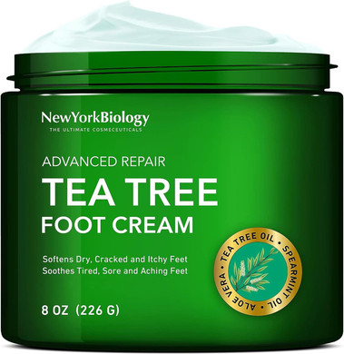 New York Biology Tea Tree Oil Foot Cream for Dry Cracked Feet, Athletes Foot, Nail Fungus, Jock Itch, Ringworm, Cracked Heels and Itchy Skin  Pain Relieving Foot Cream - 226 g