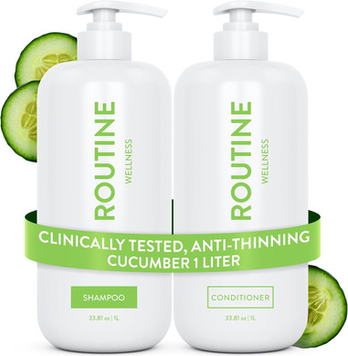 Routine Wellness Anti-Thinning Shampoo and Conditioner Set for Thinning Hair - Biotin DHT Blocker Women & Men - Color Safe Shampoo for Hair Loss & Healthier Growth (Pack of 2) (Cucumber)