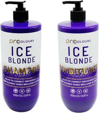 Pro Colours Ice Blonde Shampoo and Conditioner Set, 1000ml Each, Purple Toning, Brassiness Correction