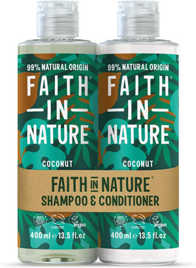 Faith In Nature Natural Coconut Shampoo and Conditioner Set, Hydrating, Vegan & Cruelty Free, No SLS or Parabens, For Normal to Dry Hair, 2 x 400ml