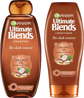 Garnier Ultimate Blends Shampoo & Conditioner Set | Sleek Restorer With Coconut Oil & Cocoa Butter Smoothing for Sleek, Smooth, Frizz-Free Hair | 360 ml |