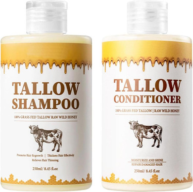 Beef Tallow Shampoo And Conditioner Set, Natural Tallow Hair Care Kit, Control Oil Smooth Frizz Strengthen Hair, Nourish Scalp & Hair for All Hai-r Types (B)