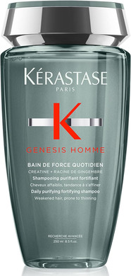 Kérastase Genesis Homme Mens Shampoo, Daily Purifying Fortifying Shampoo, Re-energising for Scalp & Facial Hair, Bain de Force Quotidien, 250 ml