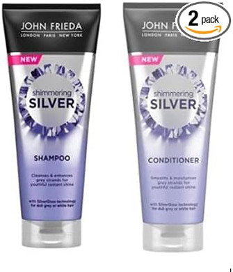 Shimmering Silver Shampoo (250ml) and Shimmering Silver Conditioner (250ml) by John Frieda for Dull Grey Hair