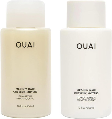 OUAI Thick Shampoo + Conditioner Set - Fight Frizz and Nourish Dry, Thick Hair with Keratin, Marshmallow Root, Shea Butter & Avocado Oil - Free of Parabens, Sulfates & Phthalates - 300 ml Each