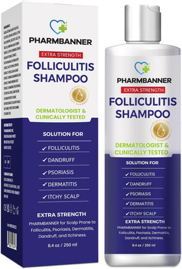 PHARMBANNER Folliculitis & Seborrheic Dermatitis Shampoo  Anti-Dandruff, Psoriasis & Itchy Scalp Treatment  Soothes Redness, Flaking & Irritation  250ml