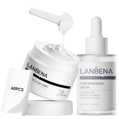 Lanbena 3 In 1 Blackhead Removing Set, Pore Strips+Pore Solution Serum+Removal Strip Paper, Black Head Remover Mask For Face, Pore Minimizer & Reducer For Face, Leaving Your Skin Fresh And Clean