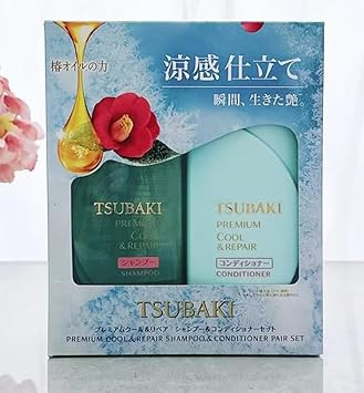 Shiseido TSUBAKI Premium Cool & Repair Shampoo and Conditioner Set - Cooling Sensation and Damage Repair, 490 ml x 2