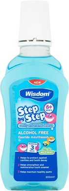 Wisdom 300ml Step By Step Cavity and Enamel Defence Fluoride Mouthwash