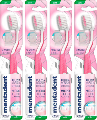 4x Mentadent Sensitive Expert Toothbrush with Soft Tapered Bristles Micro Tech Care - 4 Toothbrushes