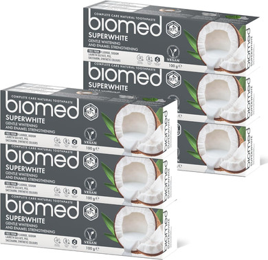 Biomed Superwhite 97% Natural Whitening Toothpaste | Enamel Strengthening | Coconut Flavour, Vegan, SLES Free 6x100g