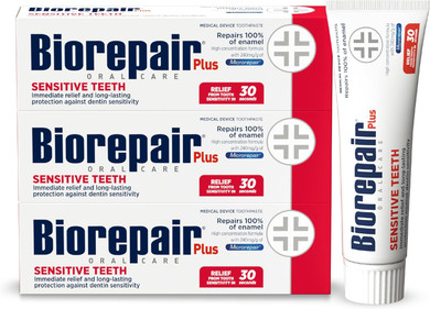 Biorepair Plus Sensitive Teeth Toothpaste - 240 mg/g microRepair Fluoride Free Hydroxypatite  Enamel Repair That Immediately Reduces Tooth Sensitivity (Pack of 3)