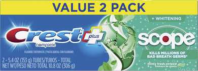 Crest + Scope Complete Whitening Toothpaste Minty Fresh - 5.4 oz (153 g) - Pack of 2