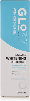 GLO32 - Advanced Teeth Whitening Toothpaste - Effective & Gentle Teeth Stain Remover With Coconut Oil - Promotes Healthier Gums - Freshens Breath - Peroxide Free - Vegan Cruelty Free - 100ml