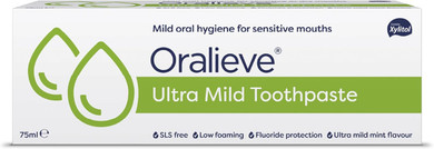 Oralieve Ultra Mild Toothpaste (1 x 75ml), SLS-Free Formula for Sore, Dry, Sensitive Mouths with Fluoride & Xylitol  Genuine Oralieve Toothpaste
