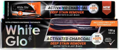 White Glo Charcoal Deep Stain Remover Whitening Fluoride Anticavity Toothpaste, 50% More Charcoal and Micro-Particles to Purge Stains, Bacteria, Detoxified Mouth and Sparkling White Smile - 5.3 Ounces