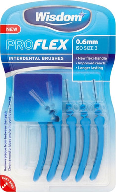 Wisdom WIS081P Pro Flex Interdental Brush, 0.60 mm Size, Blue (Pack of 5)