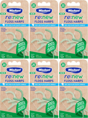 Wisdom re:New Floss Harps x30 - Pack of 6 (180 Harps) | Recycled Plastic